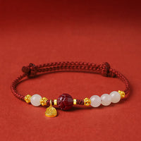 KarmaRipple's Fu Character Jade Cinnabar 24K Gold Plated Fortune Red String Bracelet