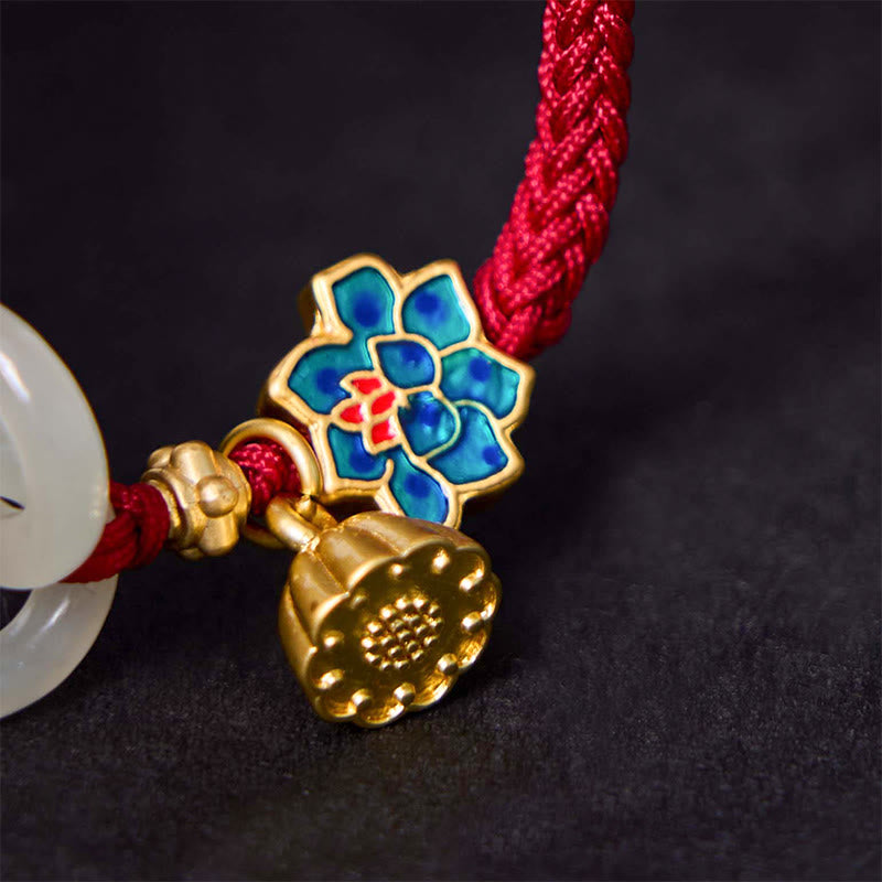 KarmaRipple's Hetian Jade Lotus Peace Buckle Woven Rope Fortune Bracelet p9