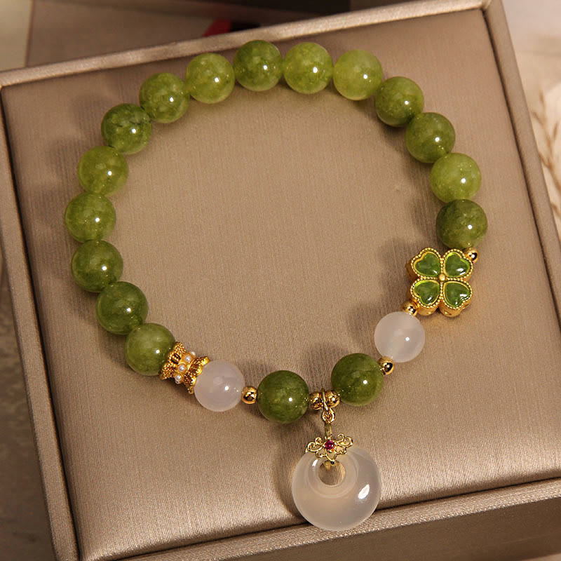KarmaRipple's Green Tourmaline Chalcedony Four Leaf Clover Peace Buckle Talisman Wisdom Bracelet p6
