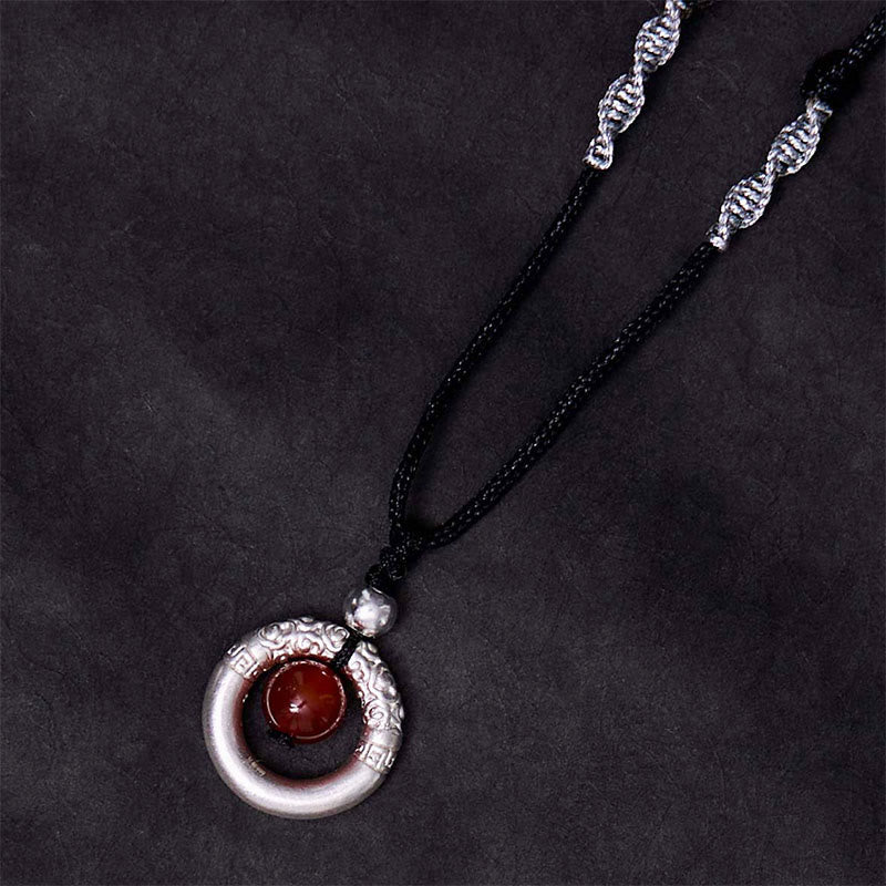 KarmaRipple's 999 Sterling Silver Red Agate Peace Buckle Blessing Pendant Necklace p3