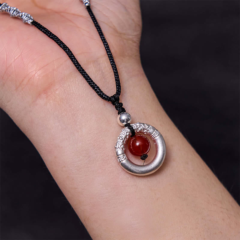 KarmaRipple's 999 Sterling Silver Red Agate Peace Buckle Blessing Pendant Necklace p10