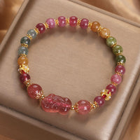KarmaRipple's Tourmaline Strawberry Quartz Pink Gemstone PIXIU Love Bracelet