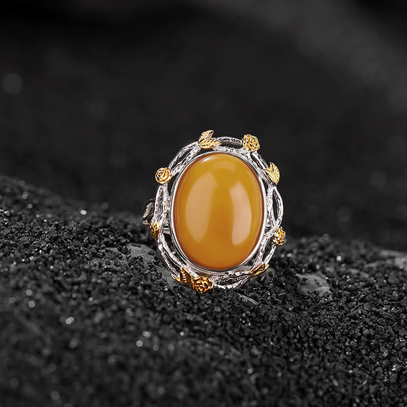 KarmaRipple's 990 Sterling Silver Plated Gold Amber Focus Adjustable Ring p3