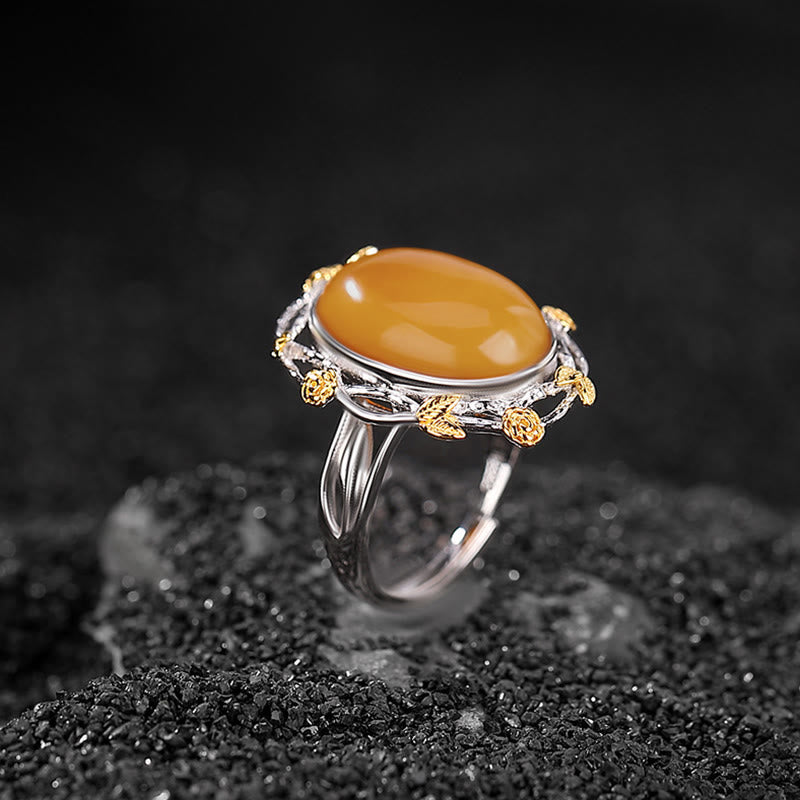 KarmaRipple's 990 Sterling Silver Plated Gold Amber Focus Adjustable Ring p2