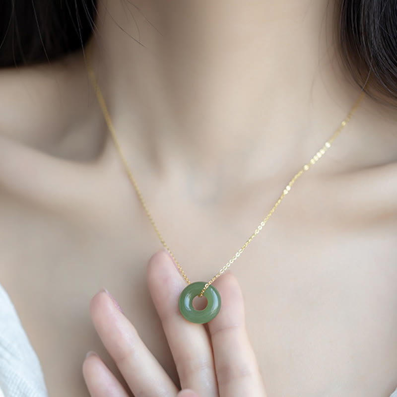 KarmaRipple's 925 Sterling Silver Plated Gold Hetian Jade Peace Buckle Pendant Necklace p10