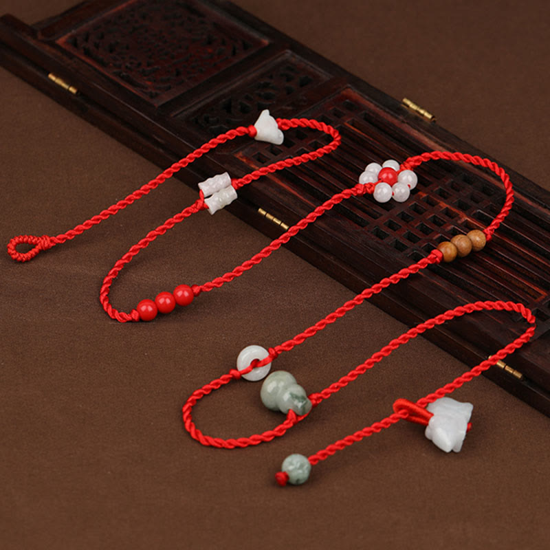 KarmaRipple's Chinese Zodiac Peach Wood Blessing Red String Belly Chain p26
