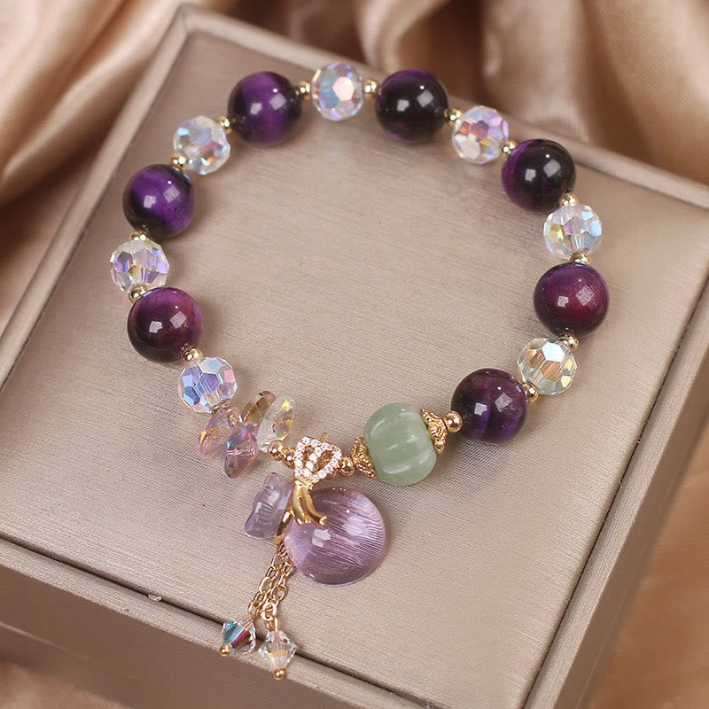 KarmaRipple's Purple Tiger Eye Ivory Gemstone Amethyst Jade Bravery Bracelet p3