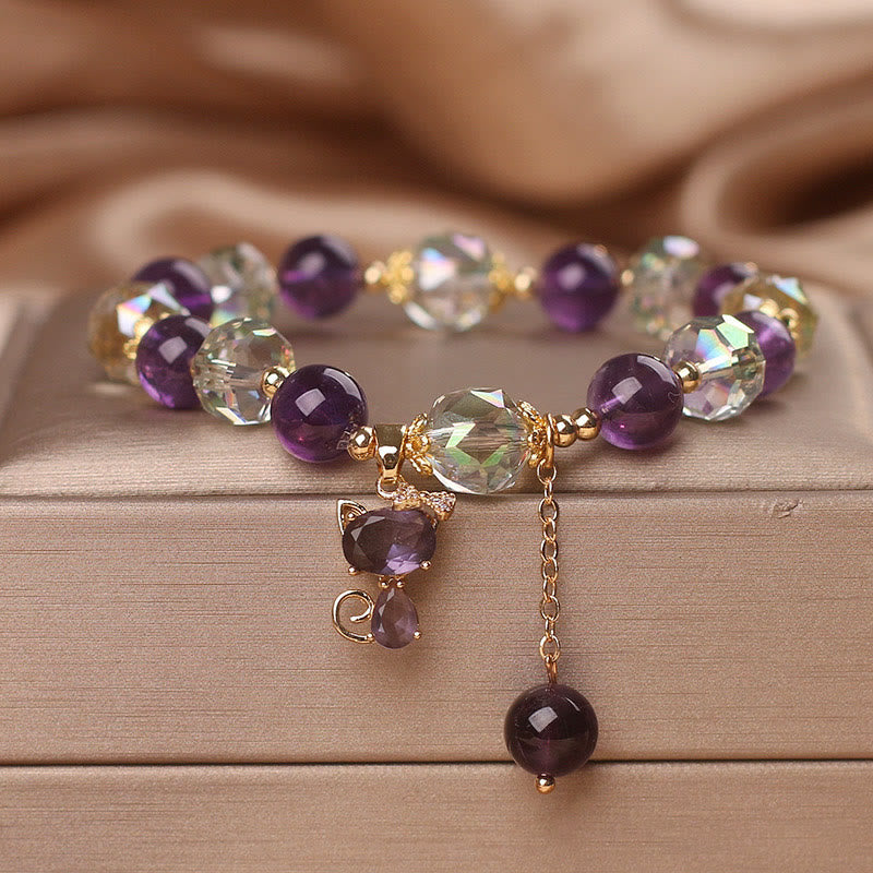 KarmaRipple's Amethyst Ivory Gemstone Fox Meditation Bracelet p1