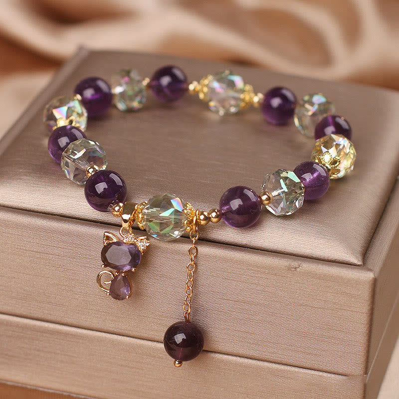 KarmaRipple's Amethyst Ivory Gemstone Fox Meditation Bracelet p3