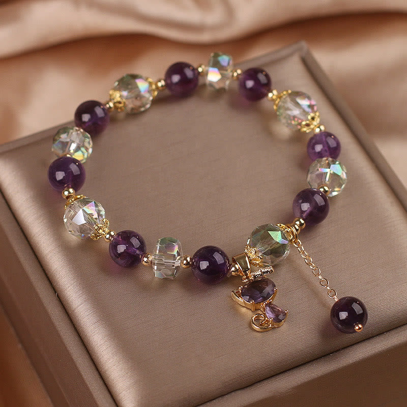KarmaRipple's Amethyst Ivory Gemstone Fox Meditation Bracelet p5