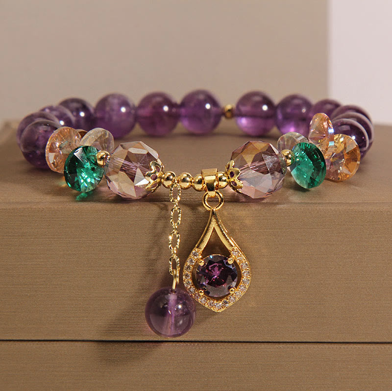 KarmaRipple's Amethyst Green Gemstone Citrine Ivory Gemstone Spiritual Awareness Bracelet p11