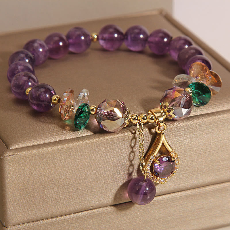 KarmaRipple's Amethyst Green Gemstone Citrine Ivory Gemstone Spiritual Awareness Bracelet p2
