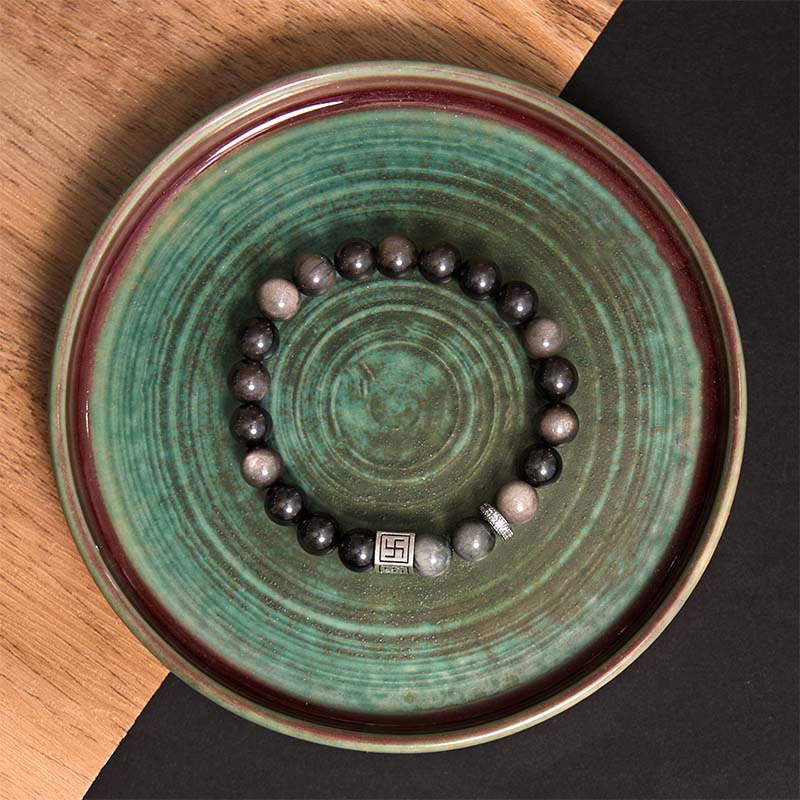 KarmaRipple's Black Obsidian Eagle's Eye Stone Strength Courage Bracelet p6