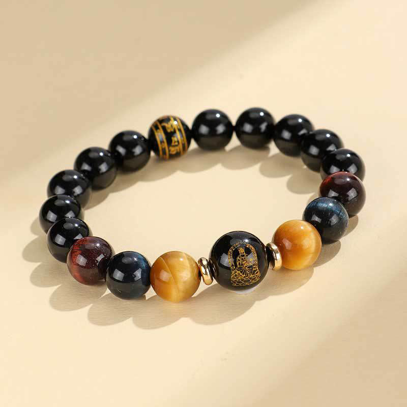 KarmaRipple's Black Onyx Tiger Eye Om Mani Padme Hum Chinese Zodiac Natal Buddha Support Bracelet p5