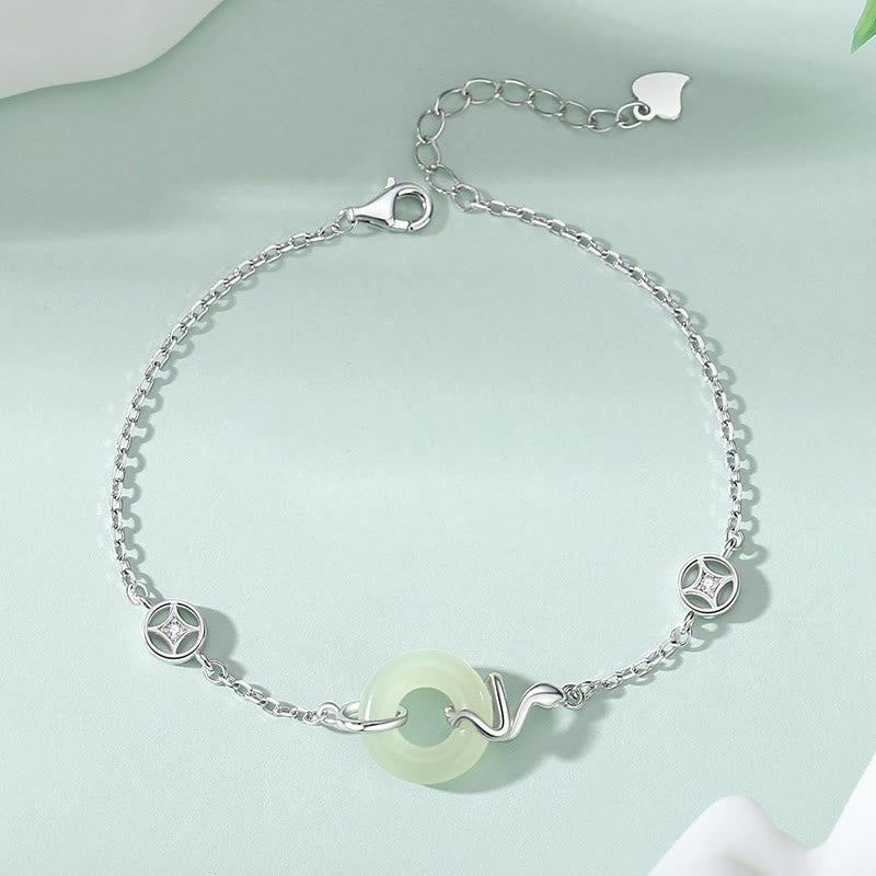 KarmaRipple's 925 Sterling Silver Hetian Jade Peace Buckle Year Of The Snake Fortune Bracelet p2