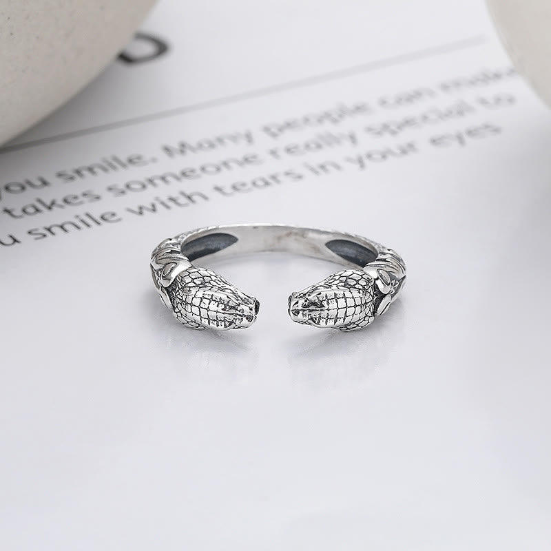 KarmaRipple's 925 Sterling Silver Year Of The Snake Calm Adjustable Two-headed Snake Open Ring p2