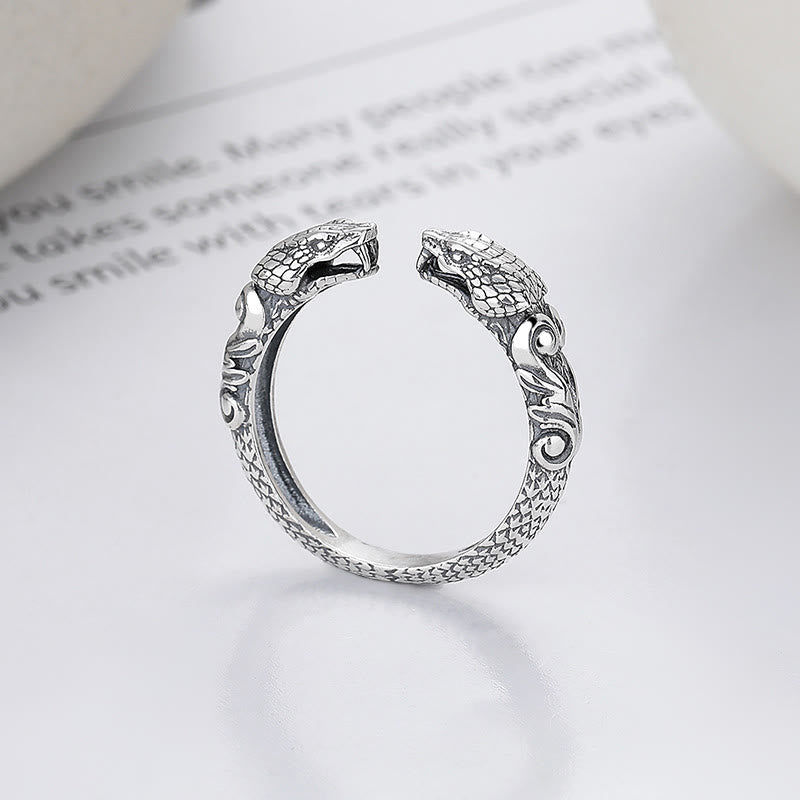 KarmaRipple's 925 Sterling Silver Year Of The Snake Calm Adjustable Two-headed Snake Open Ring p8