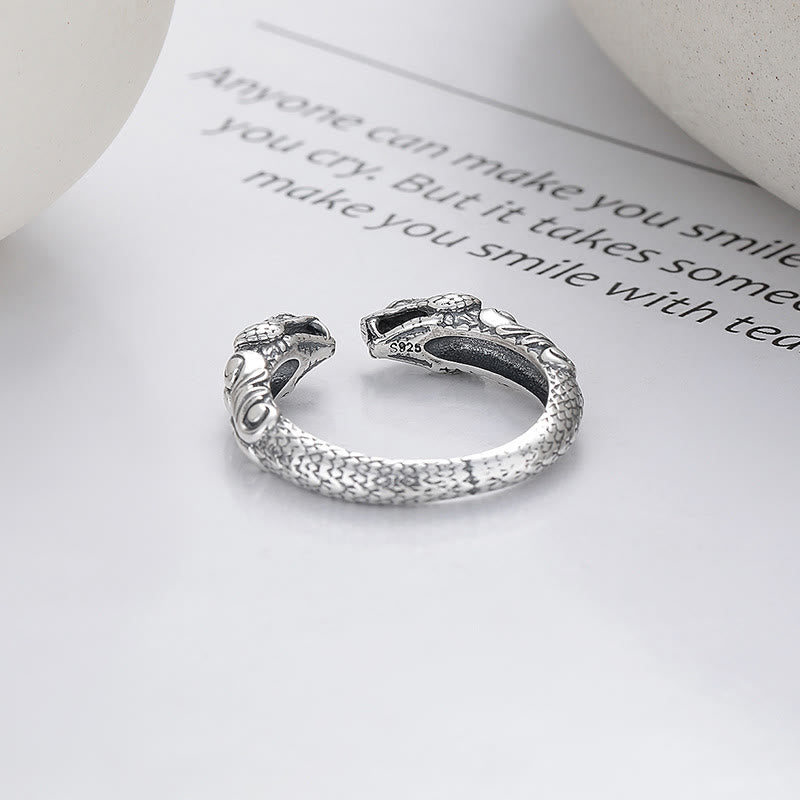 KarmaRipple's 925 Sterling Silver Year Of The Snake Calm Adjustable Two-headed Snake Open Ring p3