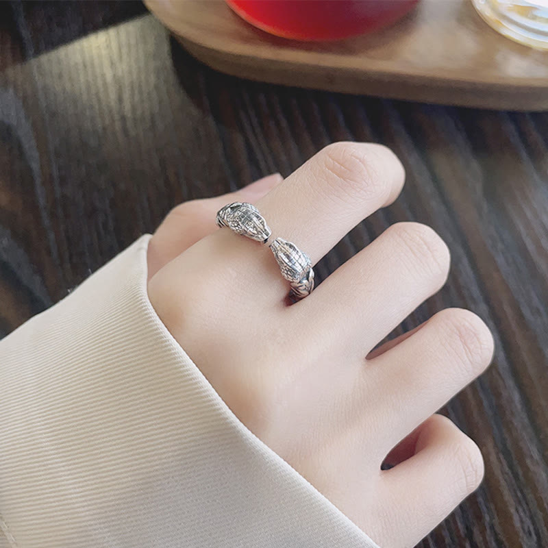 KarmaRipple's 925 Sterling Silver Year Of The Snake Calm Adjustable Two-headed Snake Open Ring p4