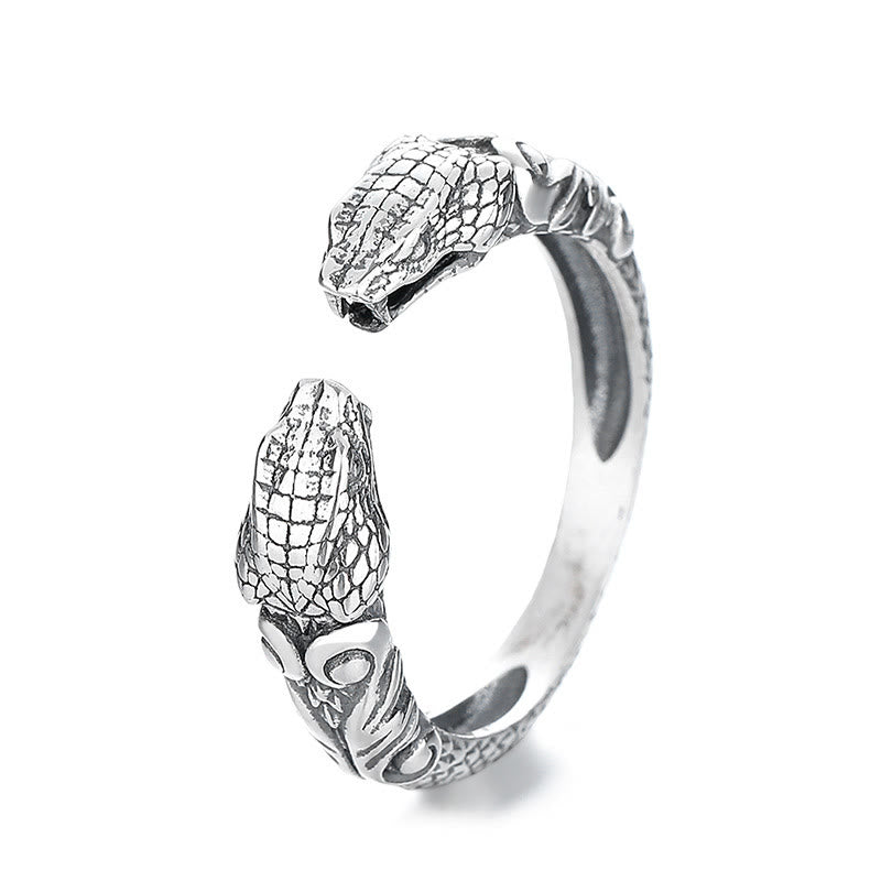 KarmaRipple's 925 Sterling Silver Year Of The Snake Calm Adjustable Two-headed Snake Open Ring p5