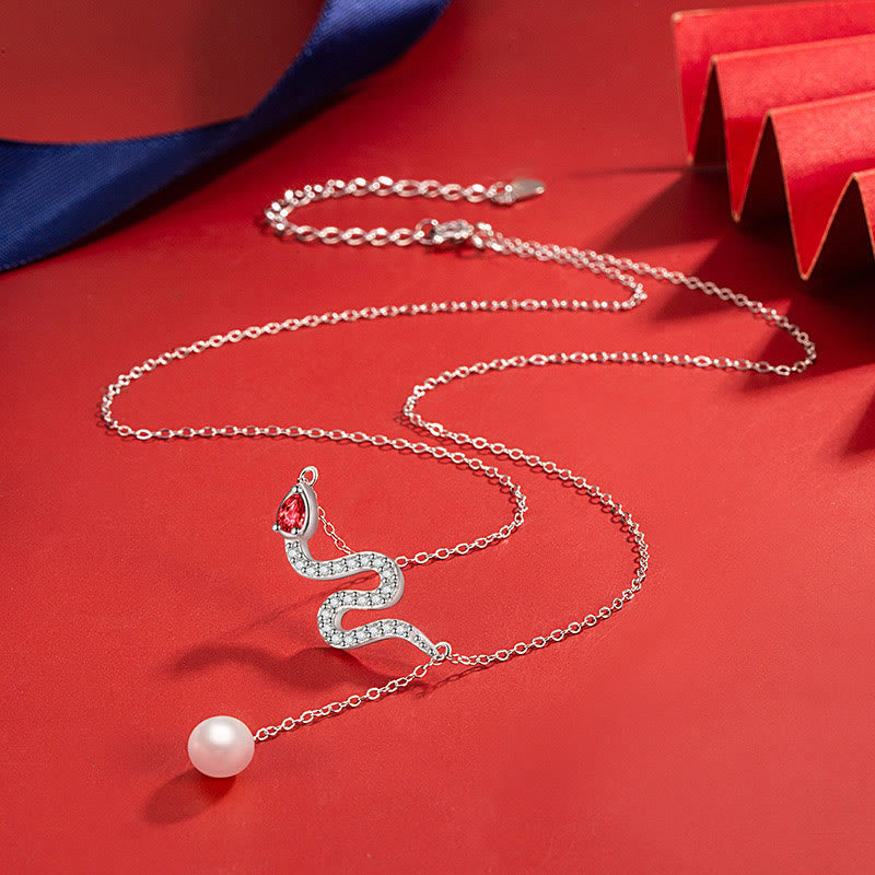 KarmaRipple's 925 Sterling Silver Pearl Year Of The Snake Blessing Pendant Necklace p5