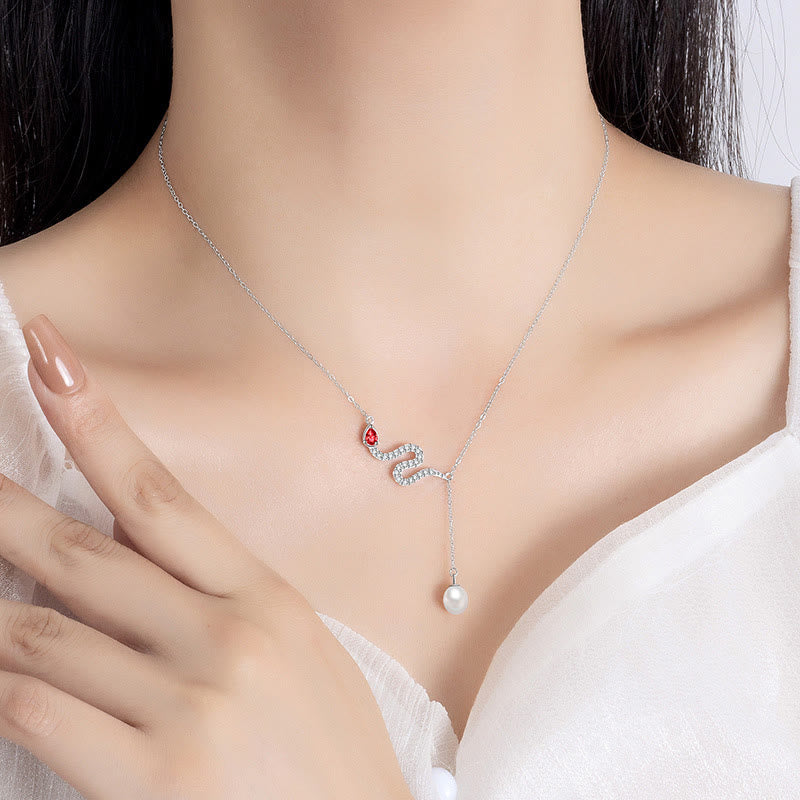 KarmaRipple's 925 Sterling Silver Pearl Year Of The Snake Blessing Pendant Necklace p6