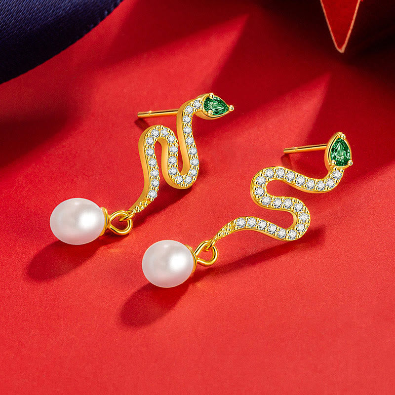 KarmaRipple's 925 Sterling Silver Pearl Year Of The Snake Blessing Earrings p10