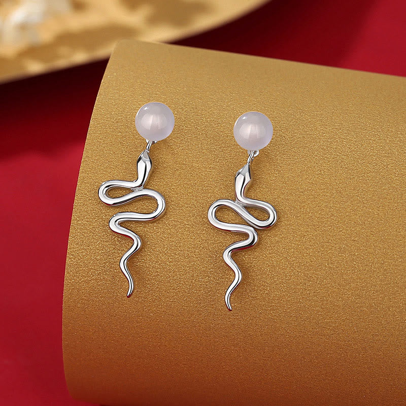 KarmaRipple's 925 Sterling Silver Red Agate Chalcedony Year Of The Snake Blessing Earrings p2