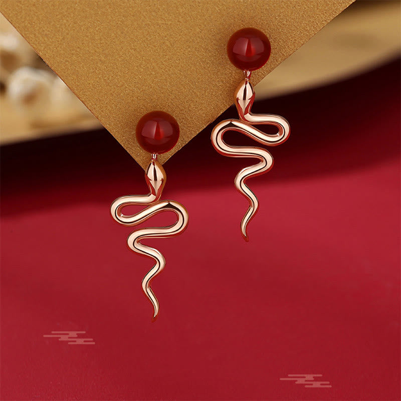 KarmaRipple's 925 Sterling Silver Red Agate Chalcedony Year Of The Snake Blessing Earrings p10