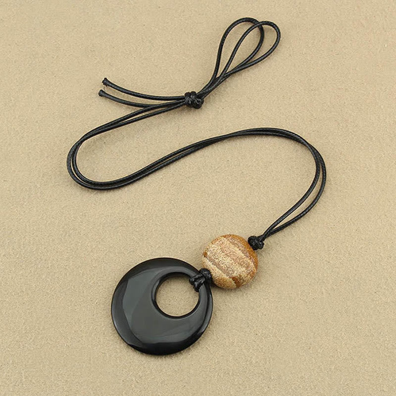 KarmaRipple's Black Obsidian Liuli Picture Stone Bronze Fulfilment Pendant Necklace p7