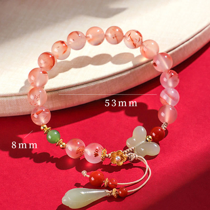 KarmaRipple's South Red Agate Butterfly Orchid Hetian Jade Fortune Bracelet p3