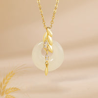 KarmaRipple's Hetian Jade 925 Sterling Silver Wheat Fortune Pendant Necklace