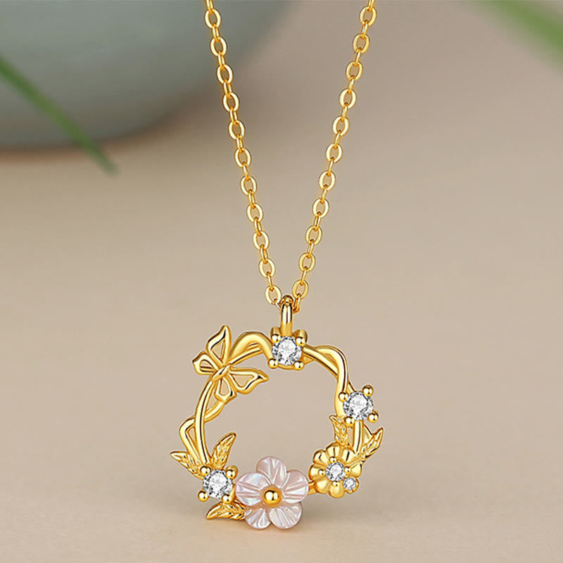 KarmaRipple's 925 Sterling Silver Cubic Zirconia Shell Butterfly Peach Blossom Blessing Pendant Necklace p2