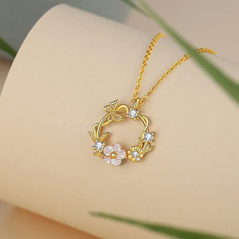 KarmaRipple's 925 Sterling Silver Cubic Zirconia Shell Butterfly Peach Blossom Blessing Pendant Necklace p4