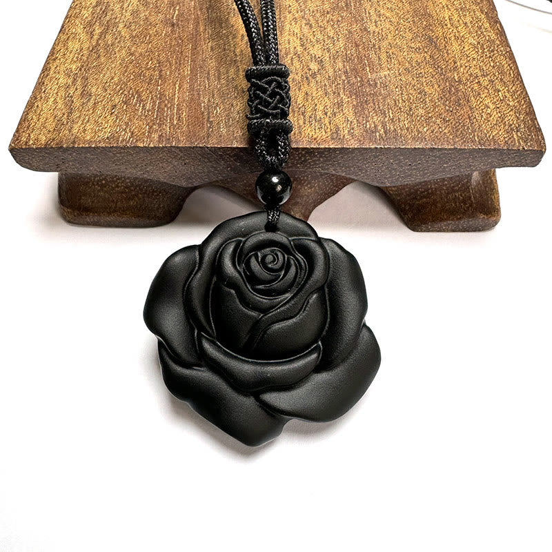 KarmaRipple's Black Obsidian String Black Rose Purification Pendant Necklace p13