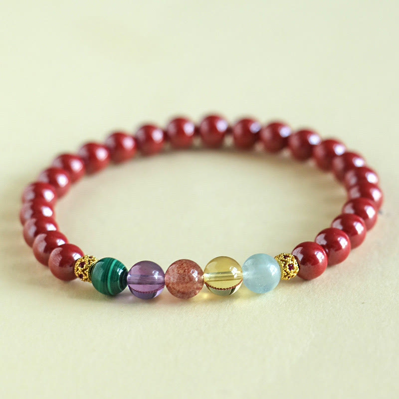 KarmaRipple's Cinnabar Aquamarine Citrine Strawberry Quartz Amethyst Malachite Blessing Bracelet p18