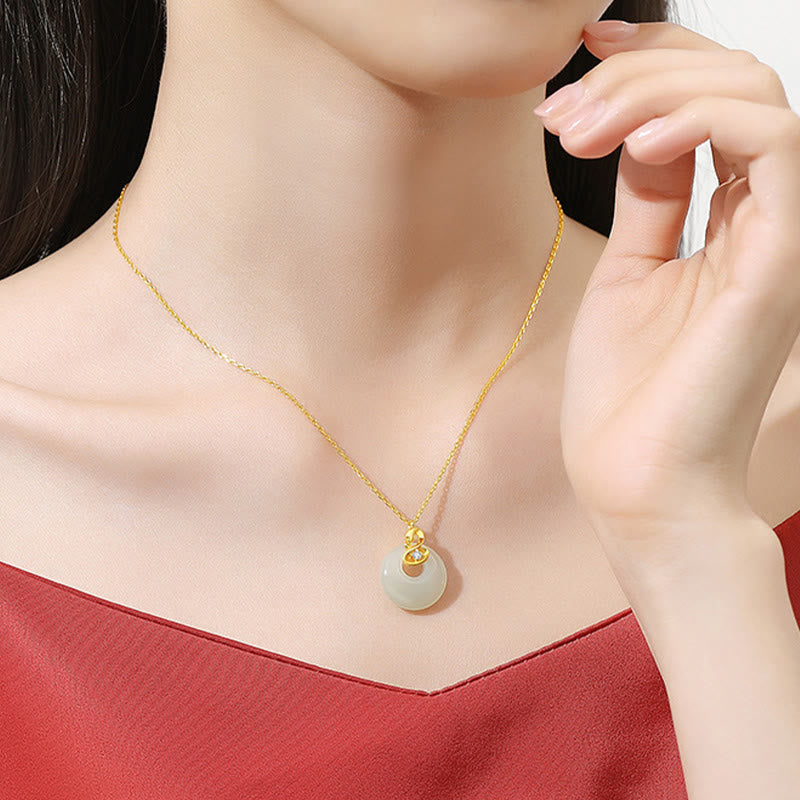 KarmaRipple's 925 Sterling Silver Hetian Jade Year Of The Snake Peace Buckle Blessing Pendant Necklace p9
