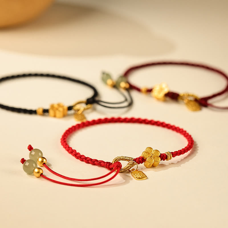 KarmaRipple's Hetian Jade Small Peach Blossom Fu Character Talisman Fortune String Bracelet p4