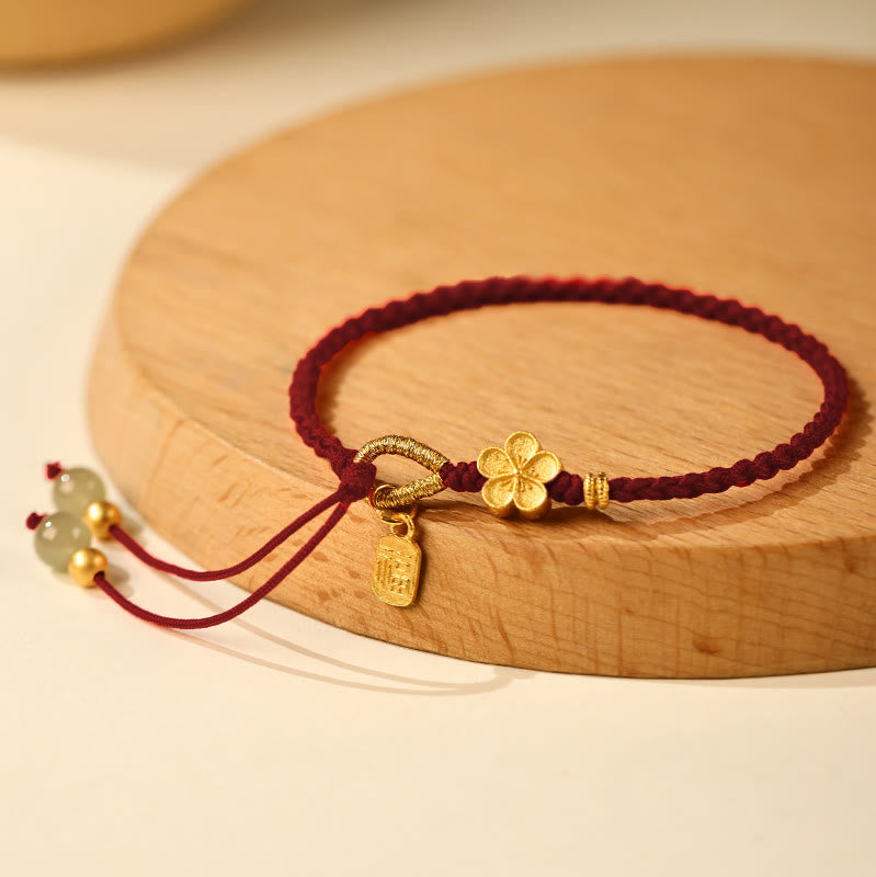 KarmaRipple's Hetian Jade Small Peach Blossom Fu Character Talisman Fortune String Bracelet p3