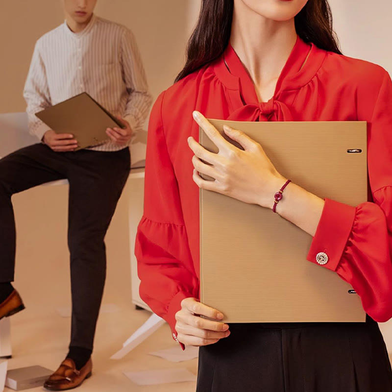 KarmaRipple's Handmade Cinnabar Round Peace Buckle Concentration Woven Bracelet p14
