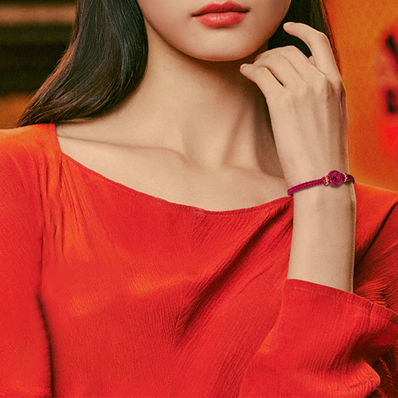 KarmaRipple's Handmade Cinnabar Round Peace Buckle Concentration Woven Bracelet p13