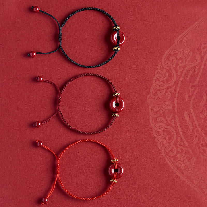 KarmaRipple's Handmade Cinnabar Round Peace Buckle Concentration Woven Bracelet p17