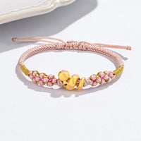 KarmaRipple's 999 Gold Beadwork Enamel Pink Rope Year Of The Snake Fortune Bracelet