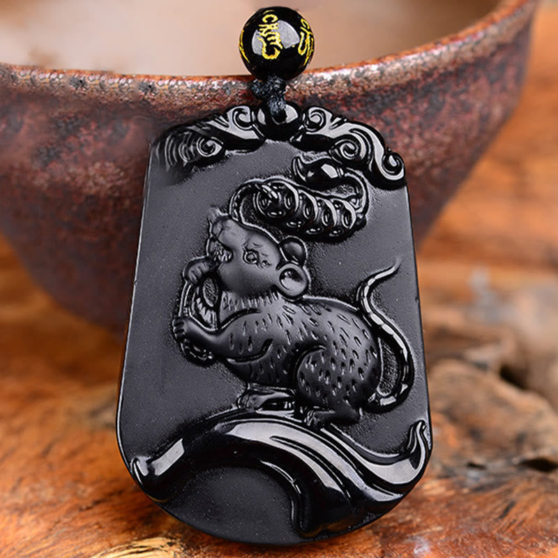 KarmaRipple's Chinese Zodiac Obsidian Purification Fulfilment Pendant Necklace p44