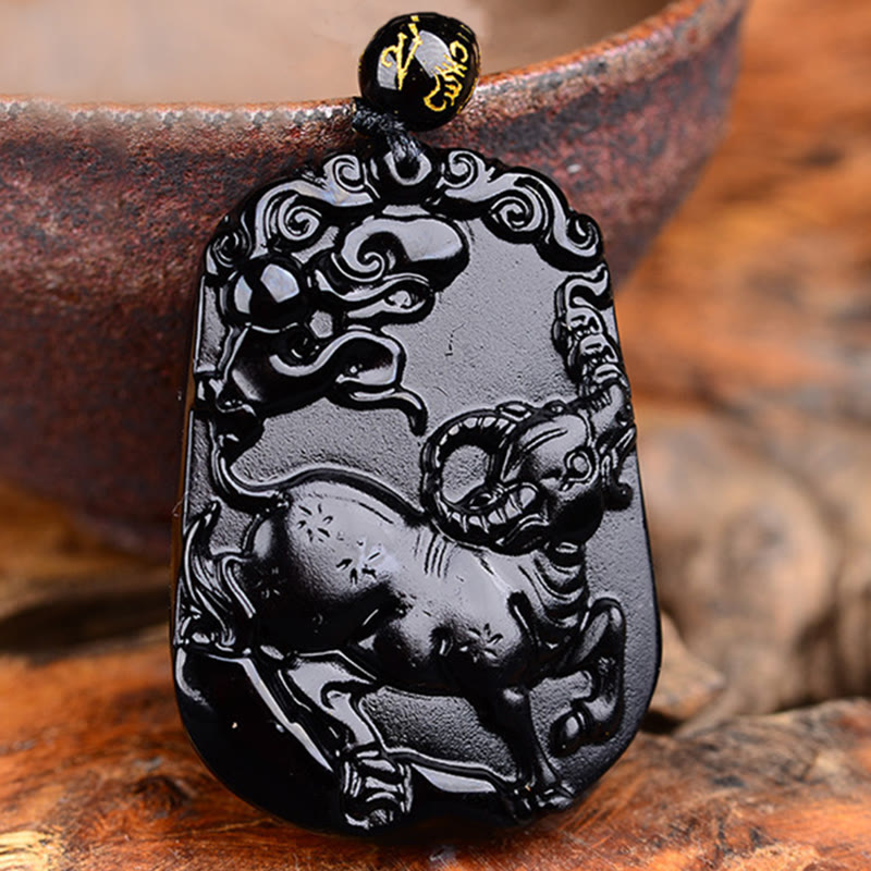 KarmaRipple's Chinese Zodiac Obsidian Purification Fulfilment Pendant Necklace p45