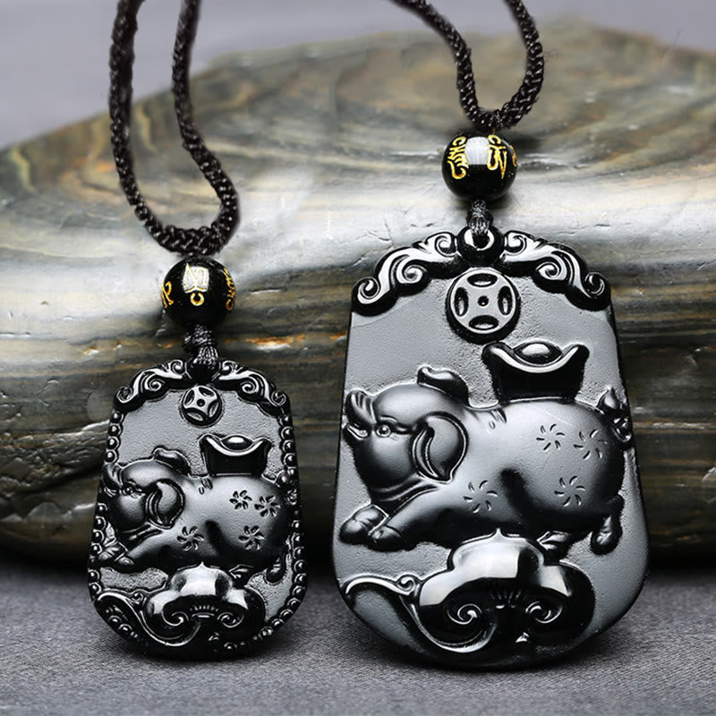 KarmaRipple's Chinese Zodiac Obsidian Purification Fulfilment Pendant Necklace p40