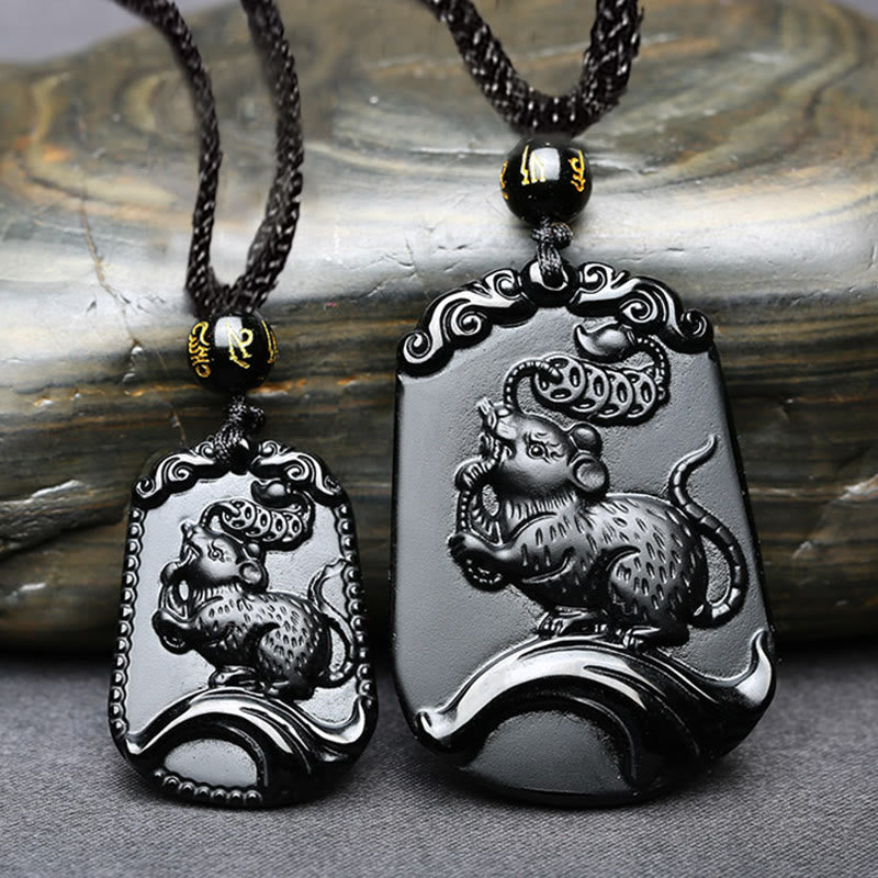 KarmaRipple's Chinese Zodiac Obsidian Purification Fulfilment Pendant Necklace p28