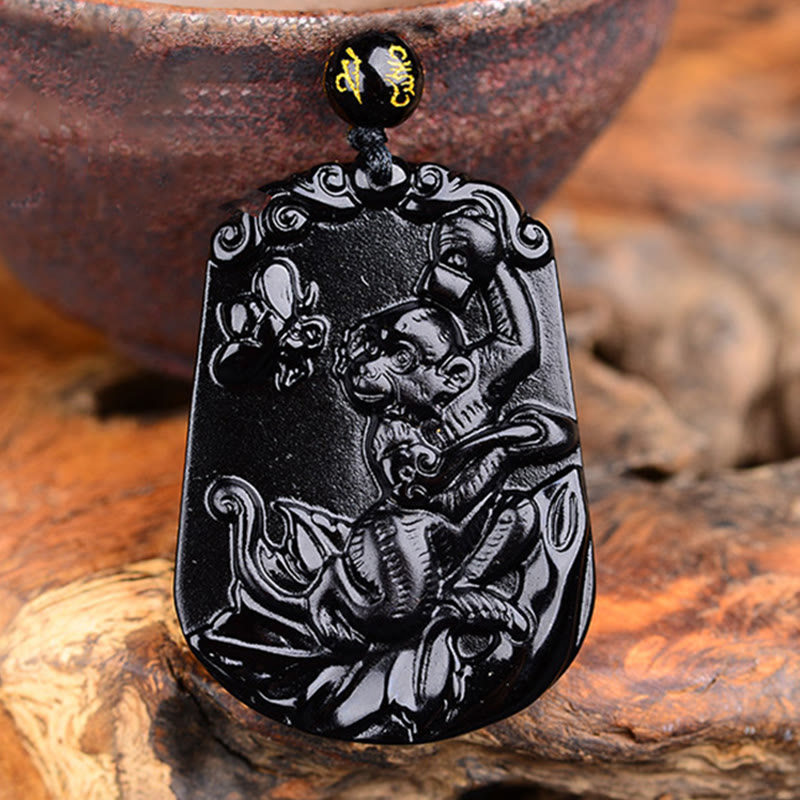 KarmaRipple's Chinese Zodiac Obsidian Purification Fulfilment Pendant Necklace p57