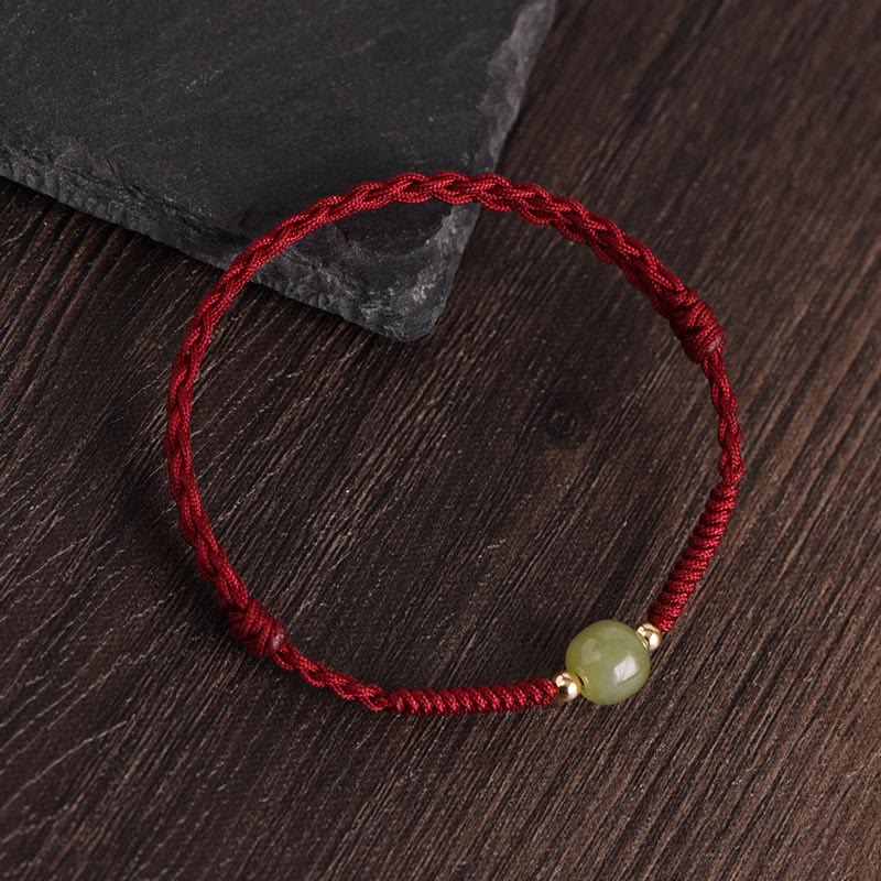KarmaRipple's Authentic Hetian Jade 999 Gold Beadwork Protection Fortune Woven Bracelet Anklet p20