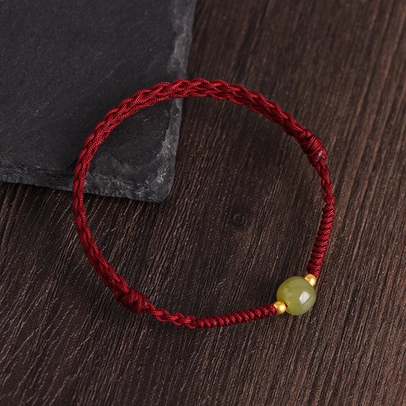 KarmaRipple's Authentic Hetian Jade 999 Gold Beadwork Protection Fortune Woven Bracelet Anklet p22